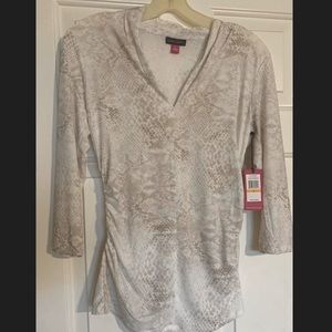 NWT.  V neck beige & white snake print top